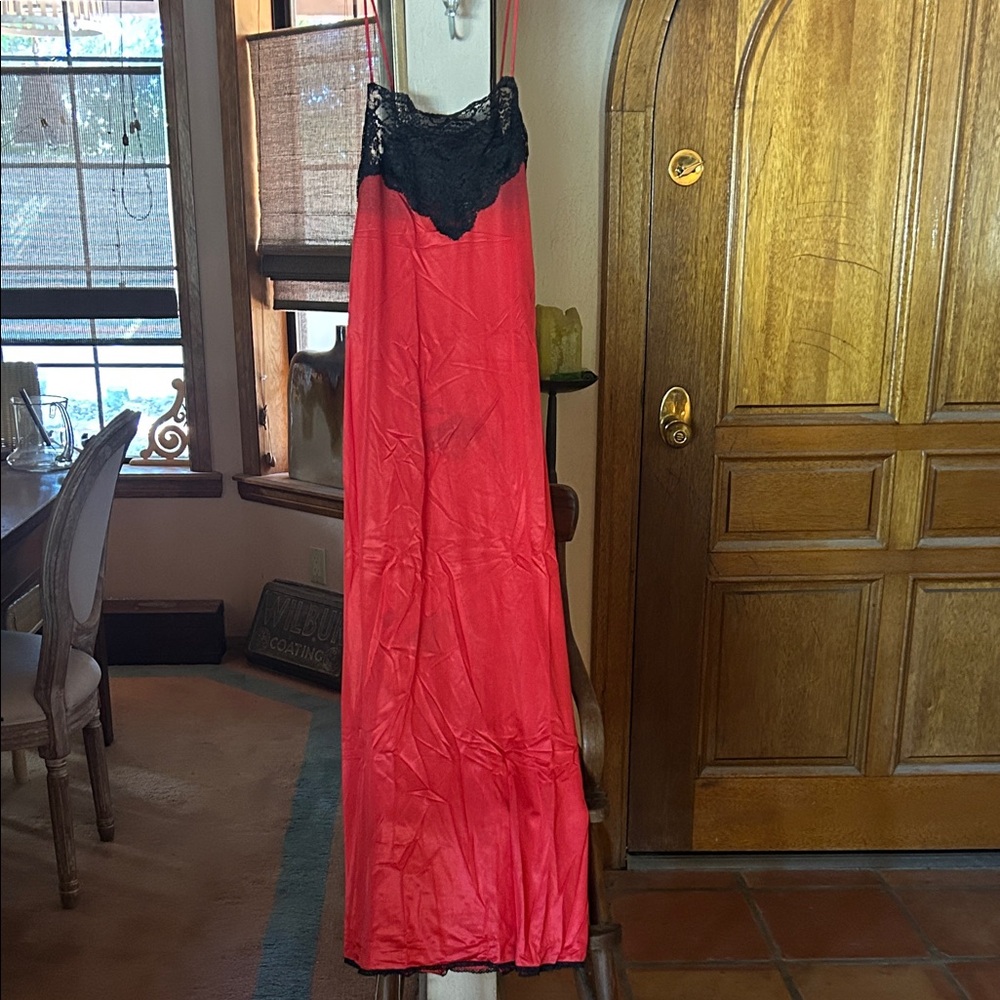 Elegant Red and Black Lace Nightgown